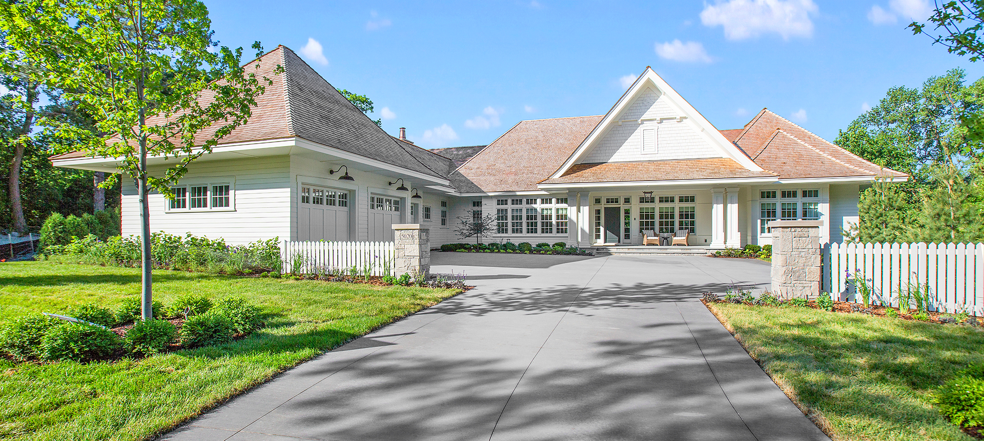 Modern suburban home with manicured lawn