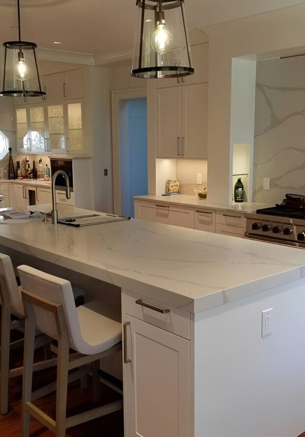 Modern kitchen with island and pendant lights